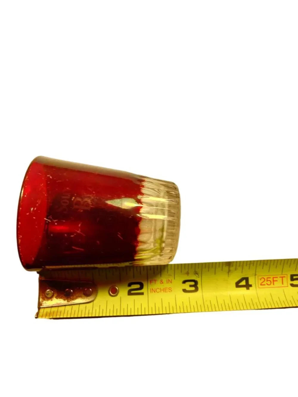 Souvenir Shot Glass North Branch Michigan Vintage Red Glass Cut Glass Bottom